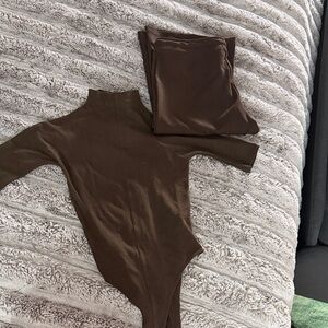 Zara Chocolate Brown Apparel Bodysuit is a size M, Pants are a Size Large